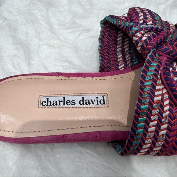 Charles David Soufflé Bow Pink Faux Suede Slide Sandal 7 Woven multicolor - Picture 14 of 15